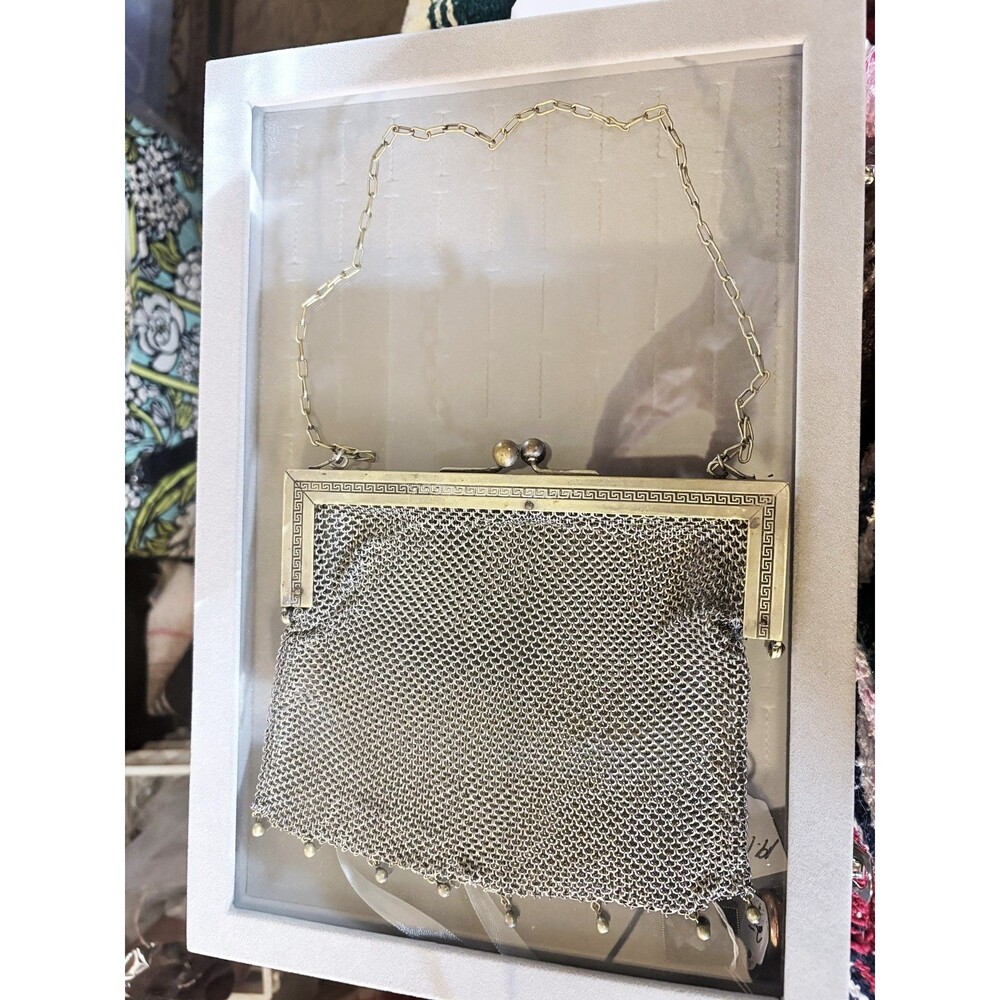 Vintage art Deco German silver mesh purse 6" x 6"